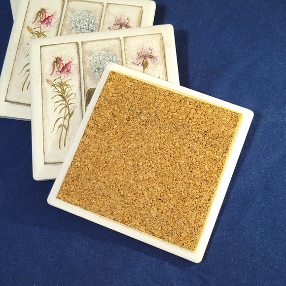 Floral Coaster Set w cork back - Picture 4 of 8